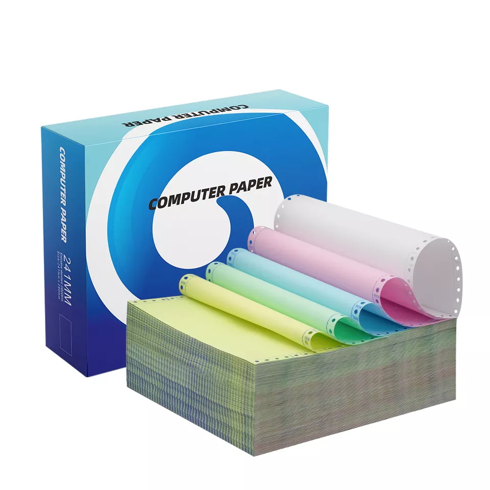 Papel autocopiante para impresión de formularios por ordenador, color blanco, amarillo, azul y rosa continuo, papel NCR